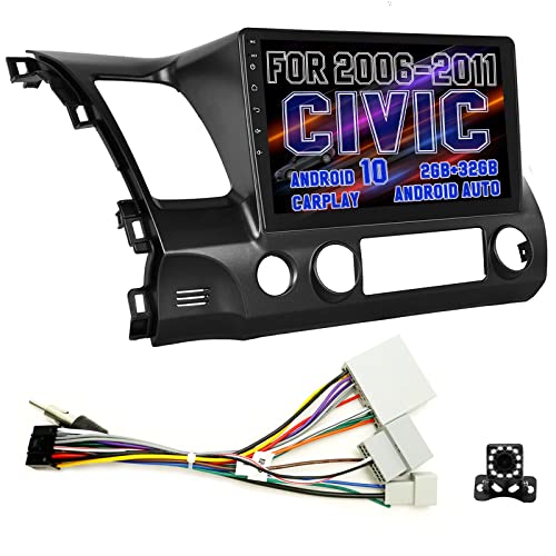 Binize Android 10 Car Stereo Compatible with CarPlay&Android Auto,10 Inch Touch Screen Car Radio Support Bluetooth,GPS Navigation,FM&AM,RDS,DSP,SWC for Honda Civic 2006-2011+Backup Camera