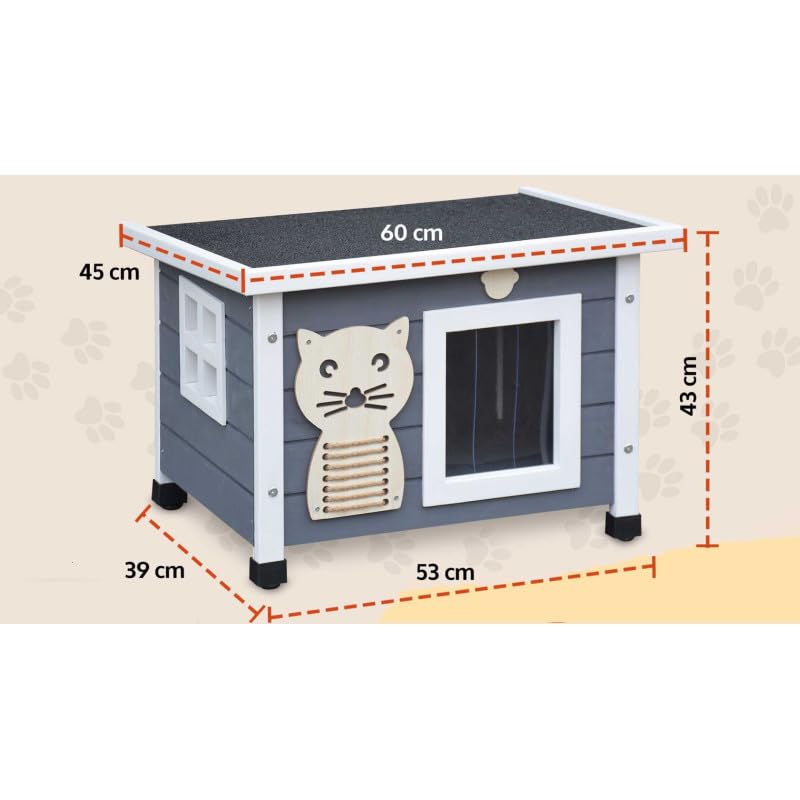 Maison pour Chat Niche avec Toit Pliable pour Exterieur et Interieur 53x45x43cm Filix Gris