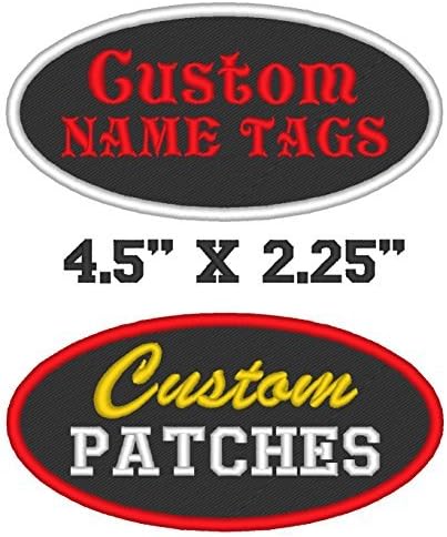Custom Embroidered Name Tag Oval Patch Motorcycle Biker 2 Line 4.5" X 2.25"