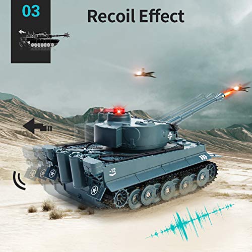 JJRC RC Tank 1/30 Remote Control Military Battle Tank Toy That Shoots with Lights & Realistic Sounds RC Vehicle 270°Rotational Military Toy Truck (German Blue) - Thumbnail 7