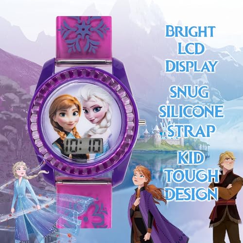 disney frozen kids digital watch  anna amp elsa lcd timepiece purple printed strap easy-read display lightweight amp comfortable  fits wrists 5534 to 834