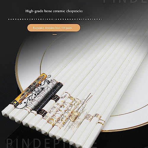 Baguettes en métal réutilisables, Baguettes de Cuisine, Baguettes en céramique Jen céramique Jingdezhen, Baguettes de ménage en Porcelaine Ivoire antidérapantes, 10 Paires(Color:L,Size:25cm)