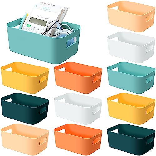 Wenqik 12 Pcs Plastic Storage Bins Storage Basket with Handles Toy Organizers and Storage Containers for Home Cupboard Kitchen Office Bathroom Pantry Organization Box(Bright, 9.6 x 6.3 x 3.9 Inch)