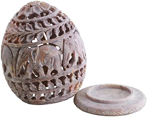 10.2 cm Candle Tealight Holder with Hand Carved Elephant & Tendrils - Votive Holders - Soapstone Elephant Figurines - Decorative Centerpiece Tea Light Lantern for Home / Garden / Office - Housewarming Gifts