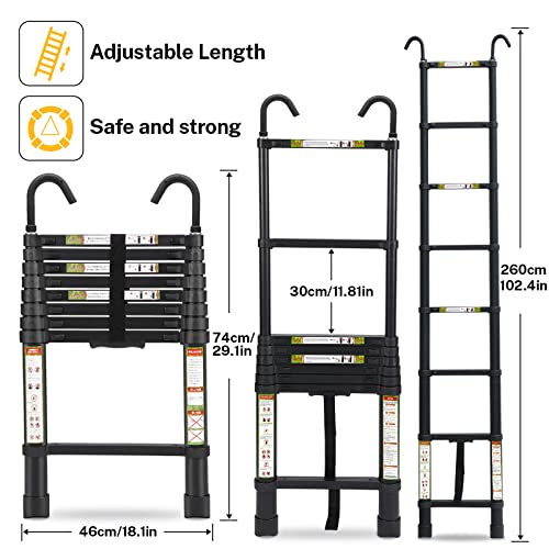 image for Telescopic Ladder, 8.5FT RIKADE Aluminum Telescoping Ladder with Non-S