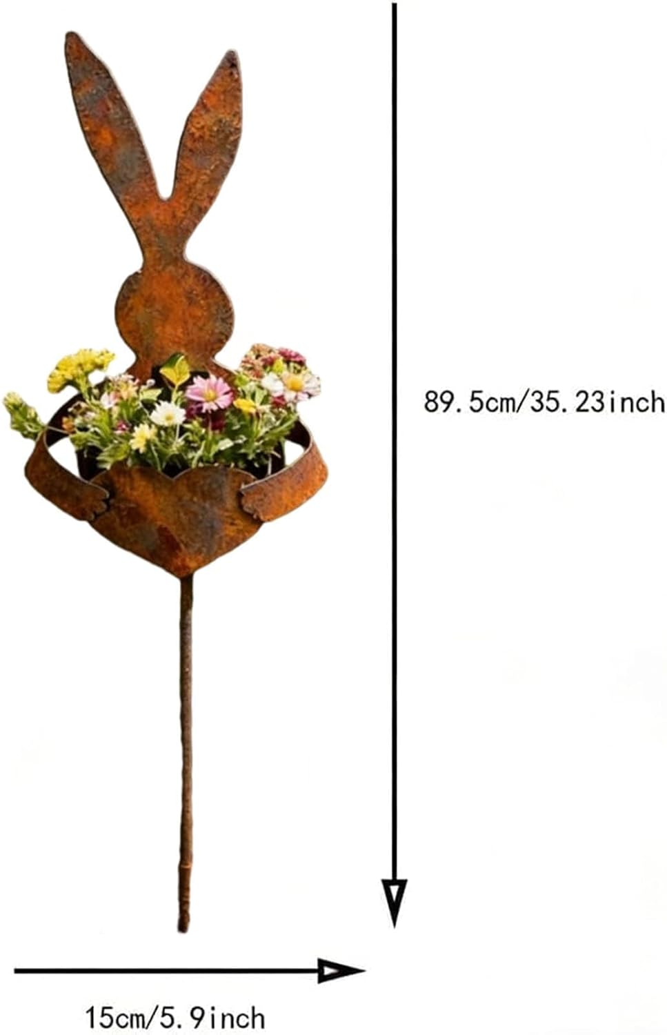 Easter Vintage Metal Rabbit Shaped Planter Garden Stake, 2026 Rustic Patina Bunny Yard Decor, Spring Flower & Succulent Display for Outdoor Garden Yard (1*PCS)