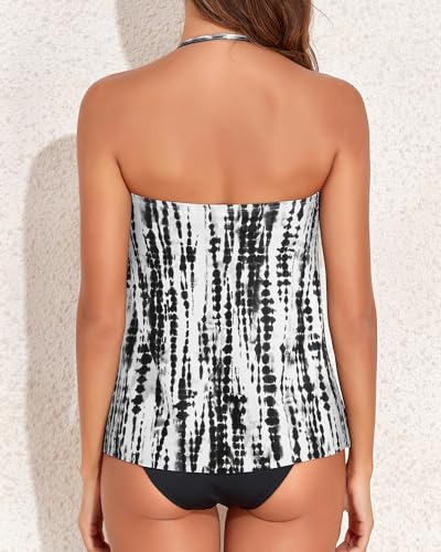Image of Tempt Me Two Piece Tankini Bathing Suits for Women Halter Bandeau Swim Top with Bottom Flyaway Tummy Control Swimsuit