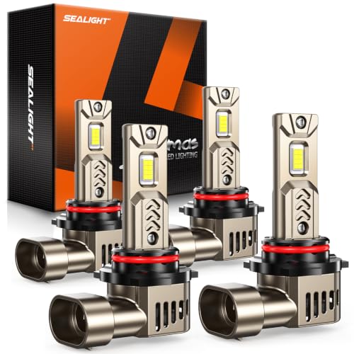 Image of SEALIGHT 9005 /HB3 9006 /HB4 LED Bulbs Combo, 10X Super Bright 90000LM Driving Light, 1:1 Real Size L2S Light Bulb, 6500K Cool White, 3 Min Plug-N-Play, IP68 Waterproof, Pack of 4