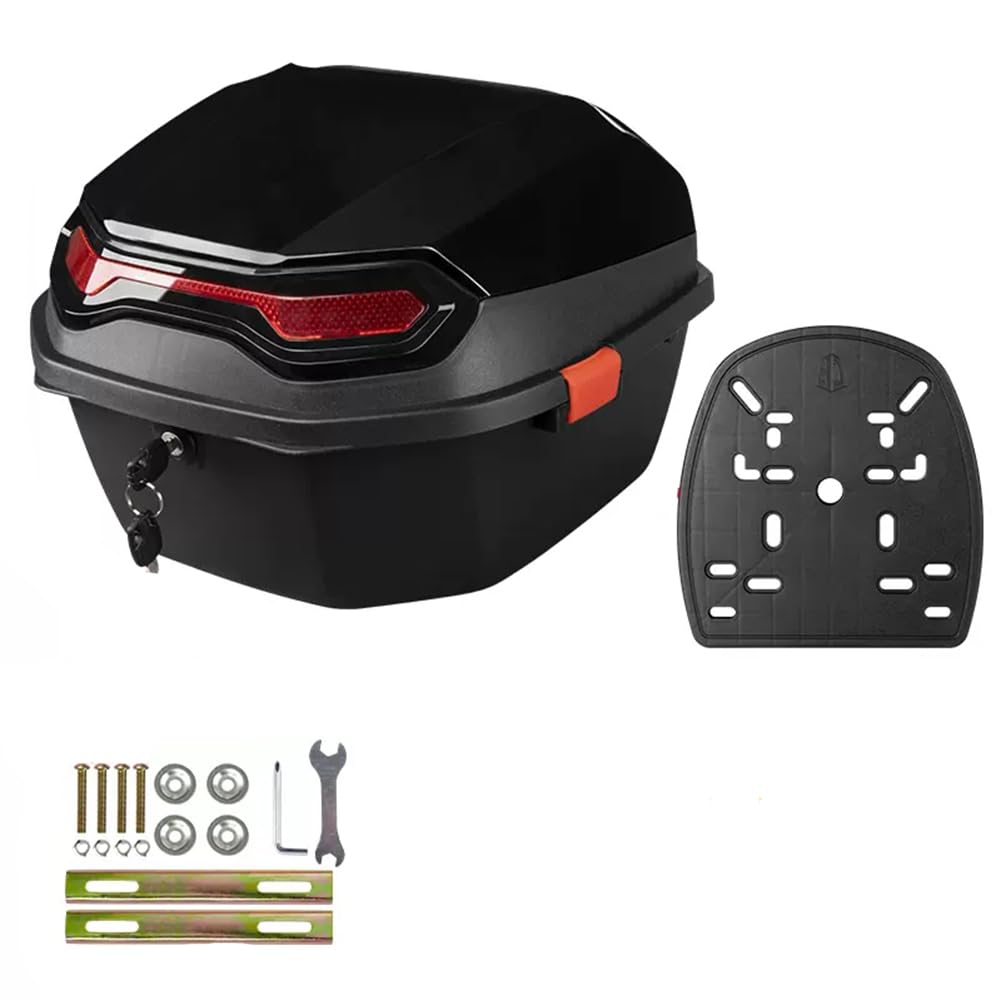 Moto ABS Top Box, Universal Scooter/Moto Equipaje Casco Almacenamiento Topcase, Con Reflector Y Herrajes De Montaje,Negro,41x41x29cm