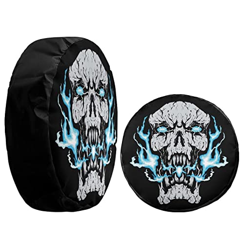 Image of Delerain Blue Fire Skull Head Spare Tire Cover Wheel Protectors Sun Protector Waterproof for RV Trailer RV SUV Truck and Many Vehicle(16 Inch for Diameter 29 inch-31 inch)