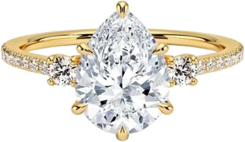 1 CT-3 CT Moissanite Engagement Ring 10K 14K 18K Solid Gold, 925 Sterling Silver Lyra Three Stone Anniversary Ring Promise Ring for Wedding for Women(E-F VVS1-VVS2)