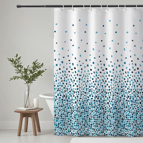 KAIMEIYU Cortina de Ducha Poliéster Cortina de Baño con 12 Ganchos Cortina Bañera Lavable a Máquina Impermeable 180 x 180 cm Azul