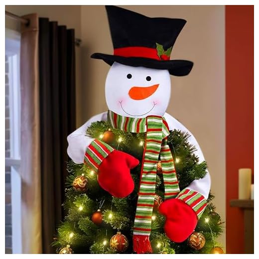 Christmas Tree Topper Snowman Hugger - Xmas Holiday Winter Wonderland Party Decoration Ornament Supplies