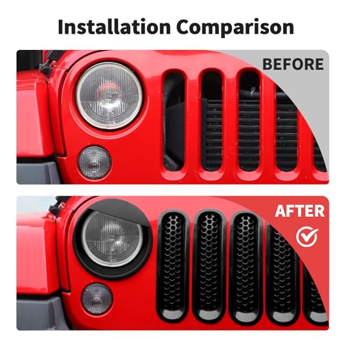 Image of JWWY Front Grille Insert Radiator Grille Grillwork Surround Assembly Inserts Headlight Headlamp Cover Trim Set Fit for 2007-2017 Jeep Wrangler JK JKU Exterior Accessories 9pcs Black