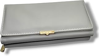 محفظة نسائية بتصميم كوري عصري باللون الرمادي، متعددة الأقسام مع فتحات للبطاقات وجيب بسحاب