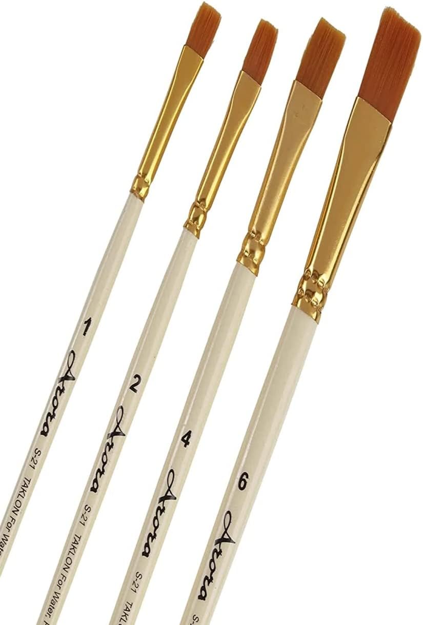Arora Synthetic Flat Painting Brush Set of 4pc for Watercolor and Acrylic Painting