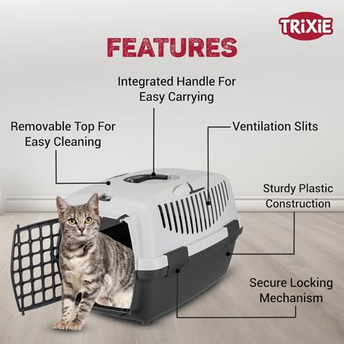 Image of Trixie: - Capri Pet Carrier | Made with Biodegradable Plastic, Perfect for Cats, Dogs, Rabbits and Other Small Animals | Can Hold Upto 6 Kg - Dark Grey 19 x 13 x 12 inch