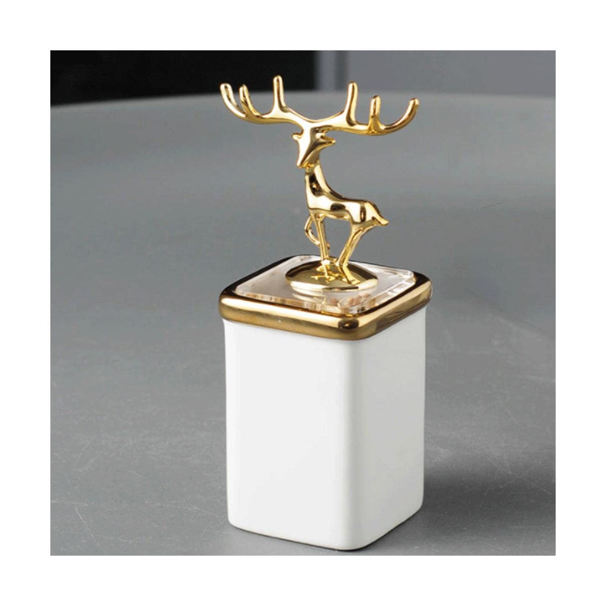 Wdwdw White Toothpicks Dispenser Toothpick Box Fashion With Lid Holder Ceramic Portable Container Fawn Decoration