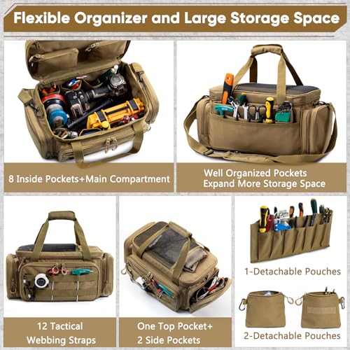 Image of Heavy Duty Tool Bag Organizer with Strong Magnets & Detachable Pouches, Tactical Tool Tote for Men, Multiple Pockets, Anti-Friction Bottom Utility Tool's Bag for Electrician,Mechanic