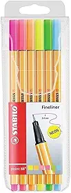 Caneta Ponta Fina – STABILO point 88 – Estojo com 6 unidades – Em 6 cores neon