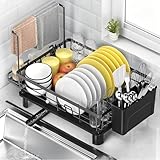 ViviDreamore Scolapiatti, Scaffale per Stoviglie con Scolapiatti, Organizzatore da Cucina per Piatti, Tazze e Strofinacci, Salvaspazio Design con Portaposate, Materiale Antiruggine (XL-più grande)