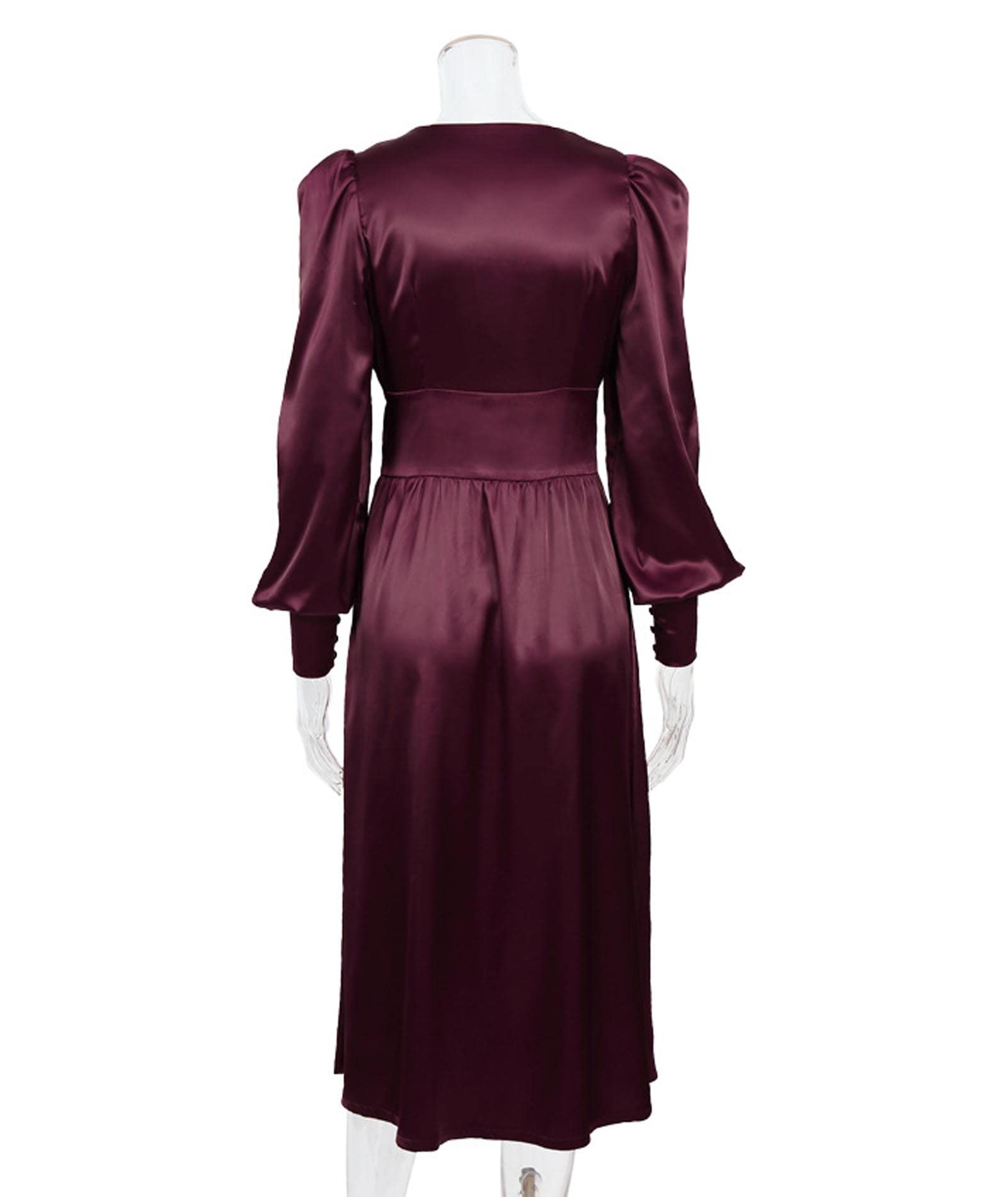 xxxiticat Abito da donna a maniche lunghe, in raso, a maniche lunghe, con bottoni, con volant, stile vintage, maniche a sbuffo
