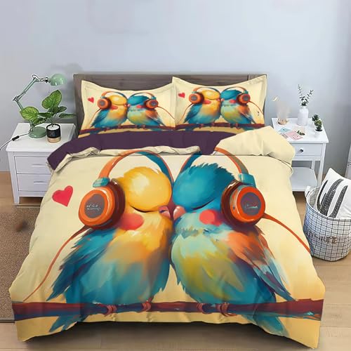 Housse de couette 240x260 impression 3D les tourtereaux en microfibre premium - 2