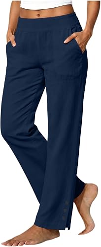 Shiketong Linen Pants Women Petite Casual Straight Leg Pants