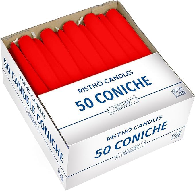 Candele Coniche Risthò Rosso - 50 Pezzi, 2.2x25cm, Cera Senza Fumo, 7 Ore Durata - Foto 8