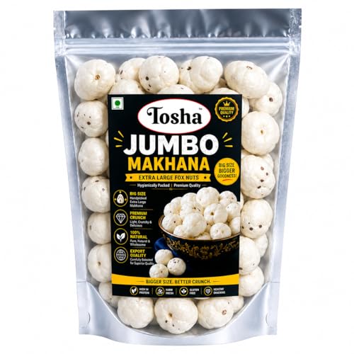Tosha Jumbo Phool Makhana (Fox Nuts) 200g | 6+ Sutta Extra Large Handpicked Makhana | Crunchy Healthy Snack