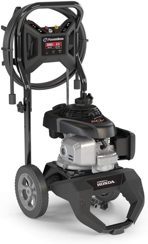 PowerBoss 3000 MAX PSI at 2.0 GPM Gas Pressure Washer with 25-Foot Hose, and 4 Quick-Connect Nozzles, Powered by Honda