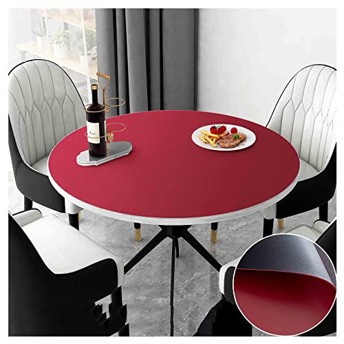 Nappe Ronde en Cuir, Tapis de Table en Simili Cuir, 100% Imperméable, Résistant à l'huile, Résistant à la Chaleur, Protection de Table en PU, Nappe Ronde pour Table à M(Size:90 cm,Color:Rouge + Noir) Cover