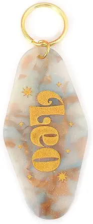 Astrological Leo Zodiac Sign Acrylic Keychain with Gold Stars
