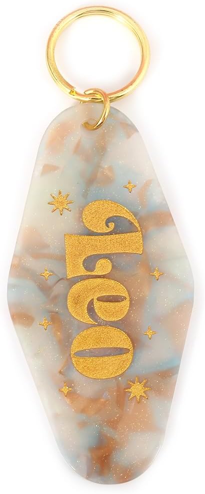 Astrological Leo Zodiac Sign Acrylic Keychain with Gold Stars