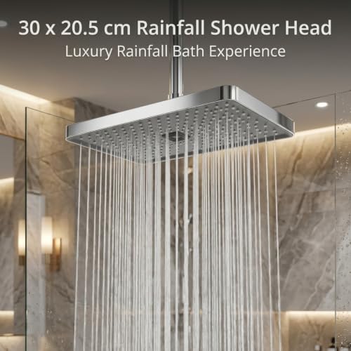 Image of Backline Overhead Shower (30 x 20.5 Cm) | High Pressure Shower Head for Bathroom | Rain Spray Shower | Head Shower (Without Arm)