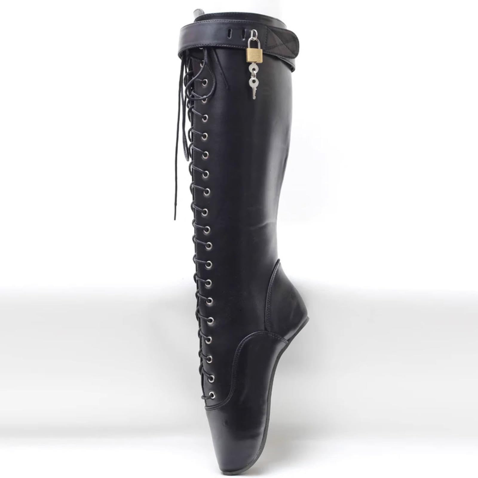 High Heels 18cm Heelless Ballet Schuhe Lackleder Knie Mid Calf Stiefel