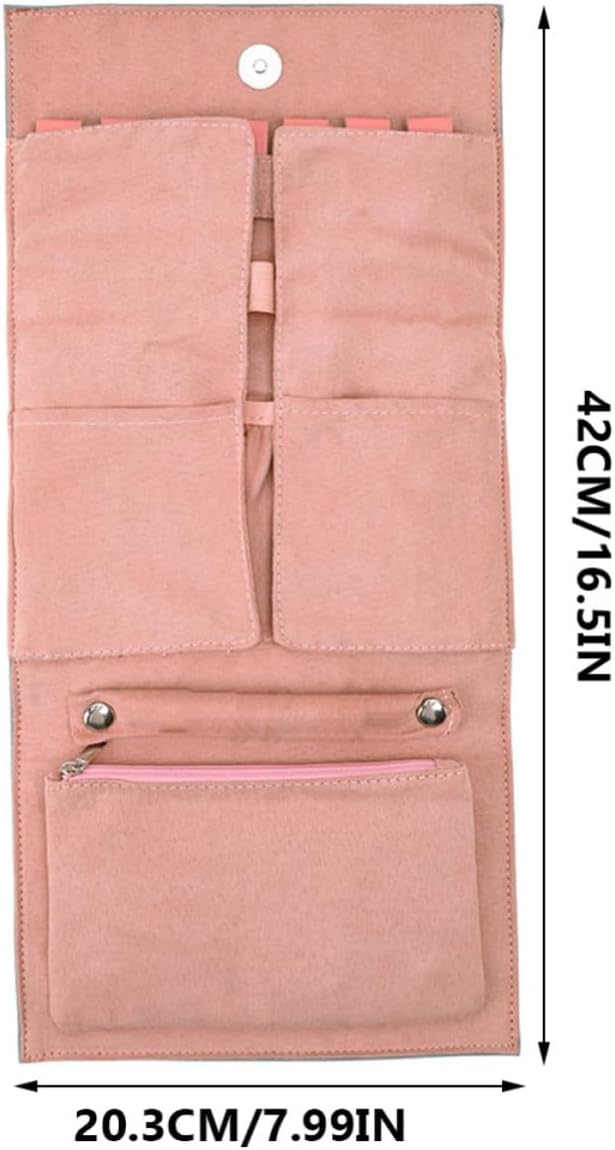 PRETYZOOM Multifunction Travel Jewelry Roll Bag Portable Foldable Organizer Pouch with Pu and Flocking Material Small and Portable Jewelry Storage for Journey