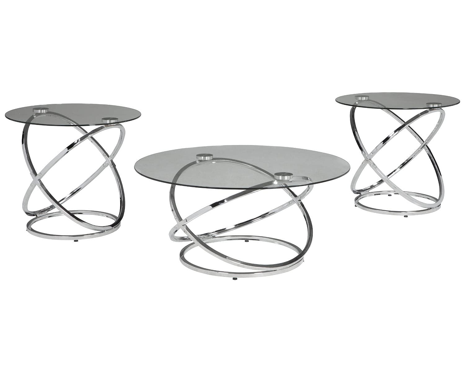 Signature Design by Ashley Hollynyx Contemporary 3-Piece Set-Includes Cocktail Two End Tables, 0, Chrome