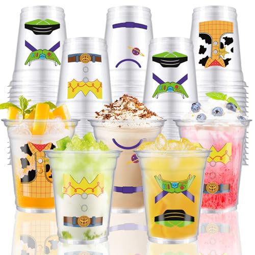 WPDISCZ 40 pcs cute story cups 40Pcs Cartoon Party Cups 12oz Story Drinking Cups Cartoon Party Decorations Toy Disposable Plastic Cup for Toy Birthday Party Supplies