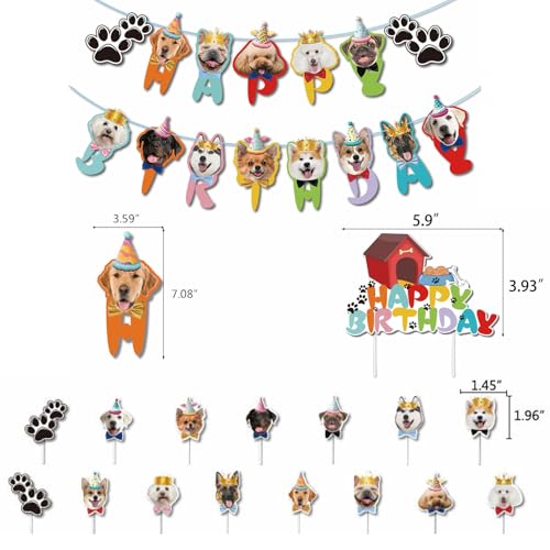 17 Stück Tortendeko und Happy Birthday Girlande, Dog Theme Torten Deko, Topp Die Torte für Mädchen Junge Haustier Party Deko