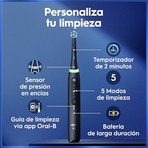 Miniatura 3 de Oral-B iO 5 Cepillo de Dientes Eléctrico con 3 Cabezales, Negro | Cepillo Dental con Sensor de Presión, 5 Modos de Cepillado con Blanqueamiento Dental y Modo Sensible, Estuche de Viaje Blanco