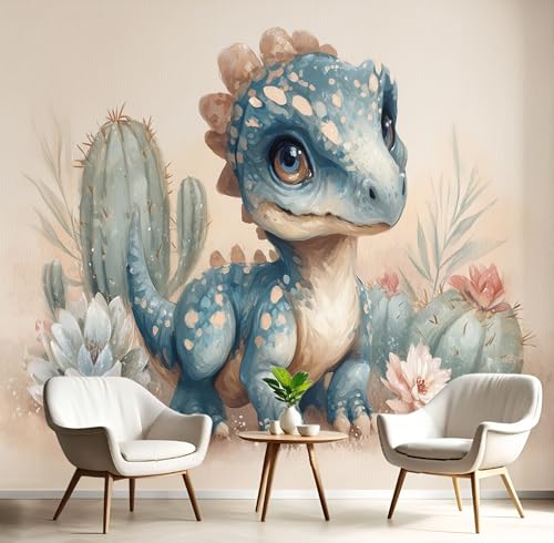 Mural de pared 3D efecto seda con cactus y suculentas beige para salón elegante 2