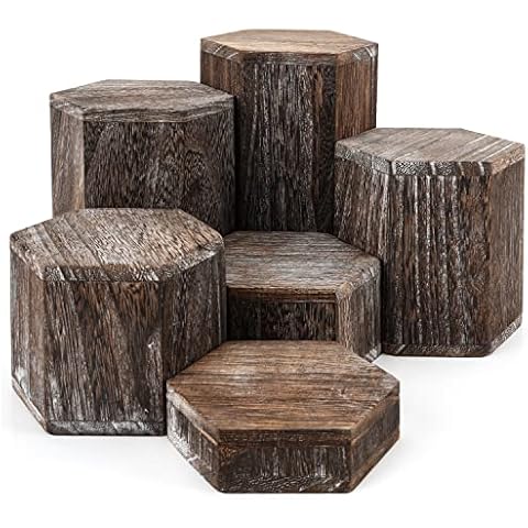BELLE VOUS Vintage Wooden Hexagon Display Risers Cover