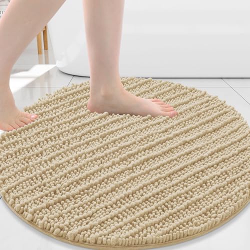 Image of Arotive Round Bathroom Rugs 24x24, Extra Soft Thick Absorbent Shaggy Chenille Bath Rugs, Machine Wash Dry, Bath Mats for Bathroom Floor, Tub and Shower, Home Decor Accessories, Cream Beige
