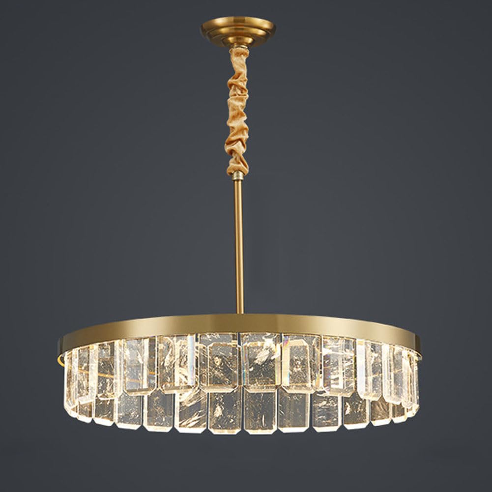 KXEcoLife Modern natural crystal chandelier, simple light luxury stainless steel + K9 for living room dining bedroom sample lamps and lanterns,60cm