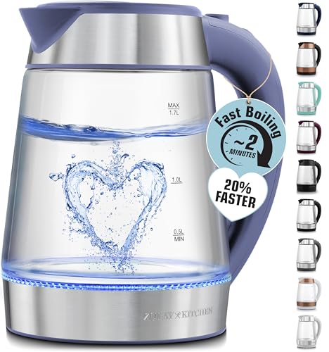 Image of Zulay Kitchen Fast Boiling Electric Water Kettle - 1.7L, 1500W, Auto Shut-Off for Overboil & Boil Dry Protection, Cool-Touch Handle, 360 Base - Rapid Teapot Boiler For Coffee & Tea - Blue
