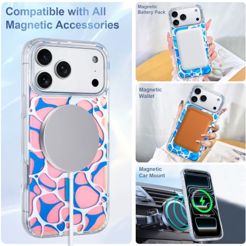 Image of AIGOMARA Cute Case for iPhone 17 Pro Case for Women Girls [Compatible with Magsafe] Twilight Sea Surface Pattern Design, Clear Aesthetic Summer Magnetic Protective Phone Cover, Iridescent Blue