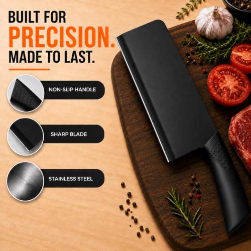 Image of GO STORE Set of 3 Kitchen Knives with Knife Sharpener | Stainless Steel Sharp Chef Knives | Ergonomic Handle | Chopping, Slicing, and Dicing for Vegetables, Fruits, and Meat