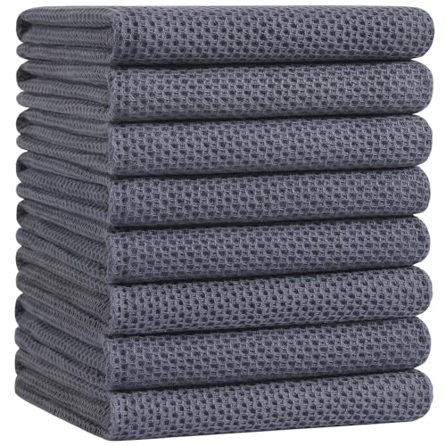 Image of Homaxy 100% Cotton Oversized Waffle Weave Kitchen Dish Towels, Ultra Soft Absorbent Quick Drying Cleaning Towel, 20 x 28 Inches, 8-Pack, Dark Grey