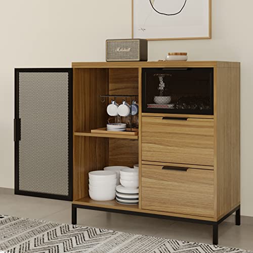 Easyzon Sideboard Buffet Cabinet With Storage, Sideboard Storage Cabinet With Drawers, Door And Adjustable Shelf, Industrial Coffee Bar For Dining Room, Hallway, Kitchen, 31.5L X 15.7W X 34H #TOP6